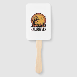 Vintage Halloween Graveyard Bat Moon Art_1 Hand Fan