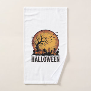Vintage Halloween Graveyard Bat Moon Art_1 Hand Towel