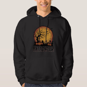 Vintage Halloween Graveyard Bat Moon Art_1 Hoodie