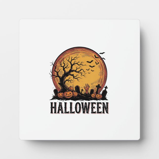 Vintage Halloween Graveyard Bat Moon Art_1 Plaque (Front)