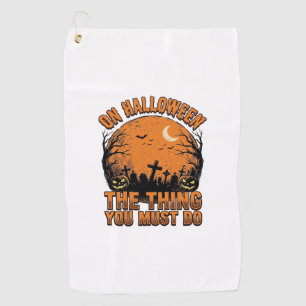 Vintage Halloween Graveyard Pumpkin Moon Shirt Des Golf Towel