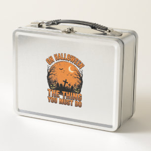 Vintage Halloween Graveyard Pumpkin Moon Shirt Des Metal Lunch Box