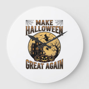 Vintage Halloween Great Again Haunted House Design Large Clock