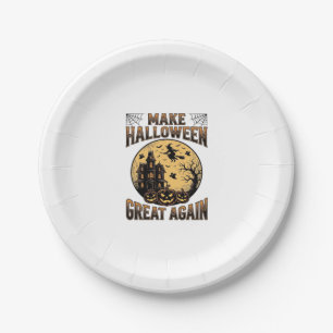 Vintage Halloween Great Again Haunted House Design Paper Plate