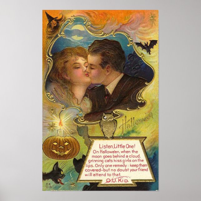 Vintage Halloween Greeting Cards Classic Posters (Front)