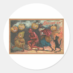 Vintage Halloween Greeting Cards Classic Posters Round Sticker
