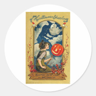 Vintage Halloween Greeting Cards Classic Posters Round Sticker