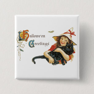 Vintage Halloween Greetings 15 Cm Square Badge