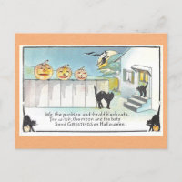 Vintage Halloween Greetings Black Cat Witch Poem
