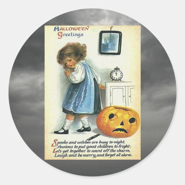Vintage Halloween Greetings Classic Round Sticker (Front)