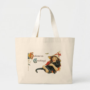 Vintage Halloween Greetings Large Tote Bag