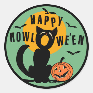 Vintage Halloween - Happy Halloween Black Cat Classic Round Sticker