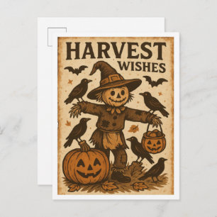Vintage Halloween Harvest Wishes Postcard