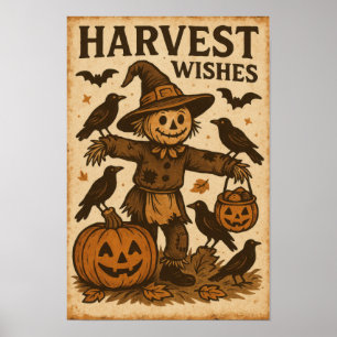 Vintage Halloween Harvest Wishes Poster