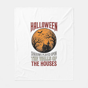 Vintage Halloween Haunted House Moon Shirt Design_ Fleece Blanket