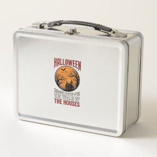 Vintage Halloween Haunted House Moon Shirt Design_ Metal Lunch Box