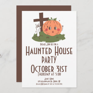Vintage Halloween Haunted House Pumpkin Invitation