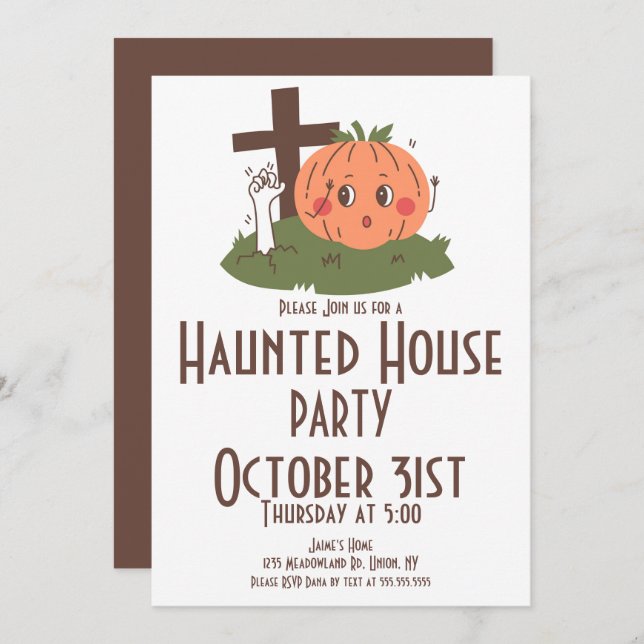 Vintage Halloween Haunted House Pumpkin Invitation (Front/Back)