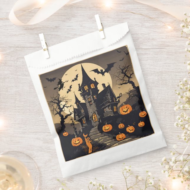 Vintage Halloween Haunted House, Pumpkins, Bats Favour Bags (Clipped)