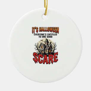 Vintage Halloween Haunted House Scare Shirt Design Ceramic Tree Decoration