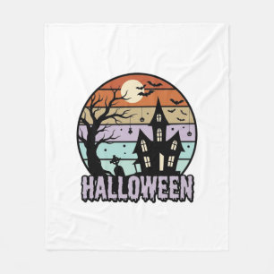 Vintage Halloween Haunted House Shirt Design_1 Fleece Blanket