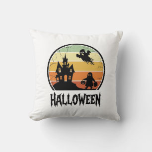 Vintage Halloween Haunted House Sunset Shirt Desig Cushion