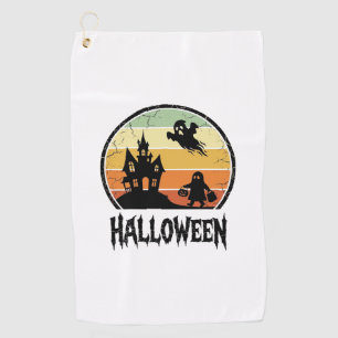 Vintage Halloween Haunted House Sunset Shirt Desig Golf Towel