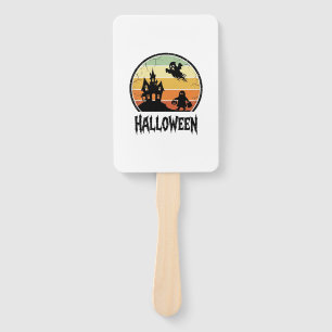 Vintage Halloween Haunted House Sunset Shirt Desig Hand Fan