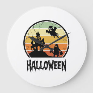 Vintage Halloween Haunted House Sunset Shirt Desig Large Clock