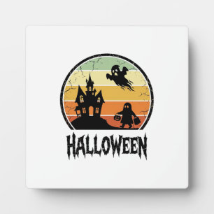 Vintage Halloween Haunted House Sunset Shirt Desig Plaque