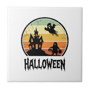 Vintage Halloween Haunted House Sunset Shirt Desig Tile
