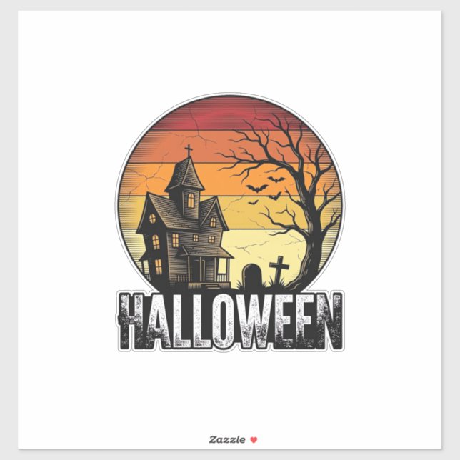 Vintage Halloween Haunted House Sunset Vector Art_ (Sheet)