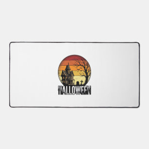 Vintage Halloween Haunted House Sunset Vector Art_ Desk Mat