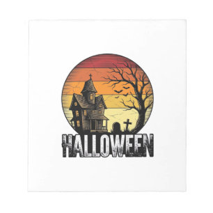 Vintage Halloween Haunted House Sunset Vector Art_ Notepad