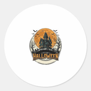 Vintage Halloween Haunted House Vector Design_1 Classic Round Sticker
