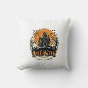 Vintage Halloween Haunted House Vector Design_1 Cushion