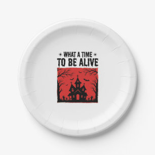 Vintage Halloween Haunted House What A Time Shirt  Paper Plate