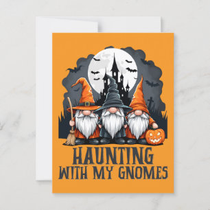 Vintage Halloween Haunted House Witch Gnome Orange Postcard