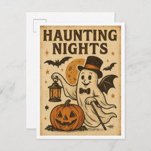Vintage Halloween Haunting NIghts Postcard