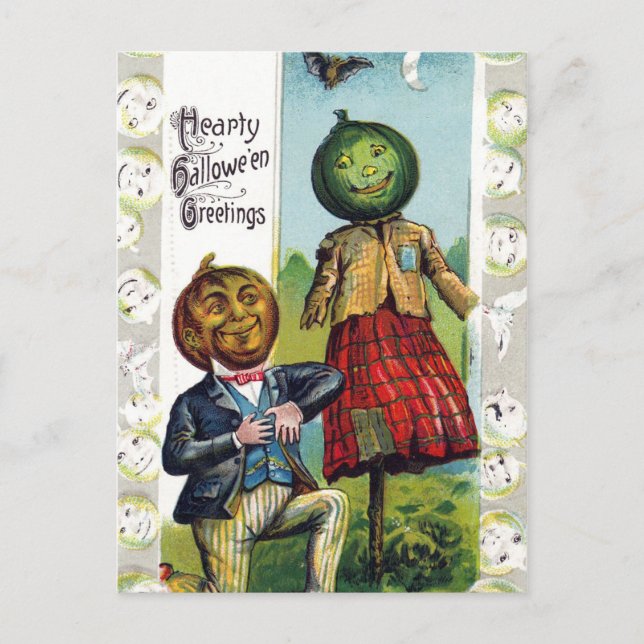 Vintage Halloween Holiday pumpkin fun postcard (Front)