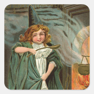 Vintage Halloween Holiday witch Square Sticker