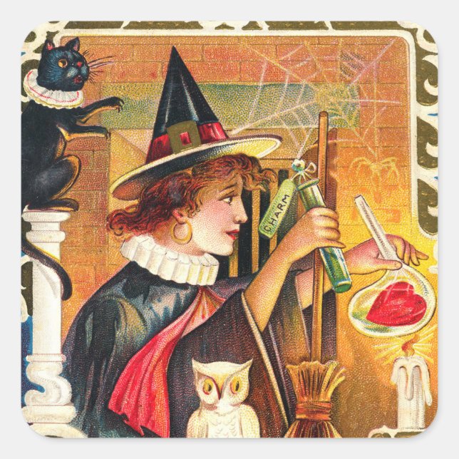 Vintage Halloween Holiday witch  Square Sticker (Front)