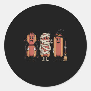 Vintage Halloween Hotdog Vampire Witch Mummy  Classic Round Sticker