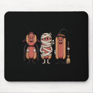 Vintage Halloween Hotdog Vampire Witch Mummy Mouse Pad