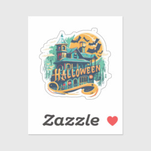vintage halloween house with ghost 