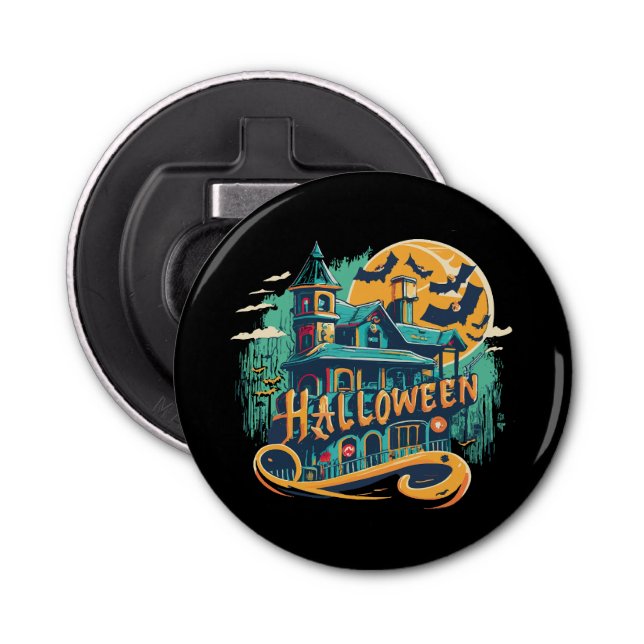 vintage halloween house with ghost  bottle opener (Front)