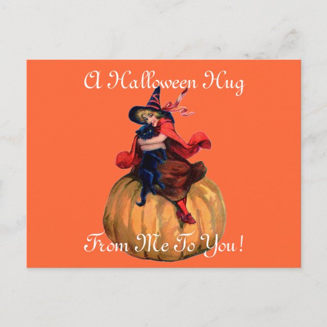 Vintage Halloween Hug Postcard (Front)