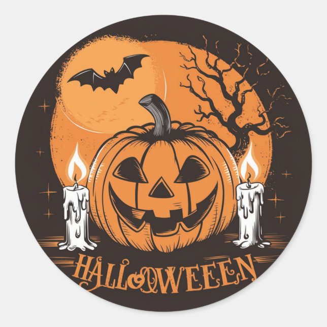 Vintage Halloween Illustration  Classic Round Sticker (Front)