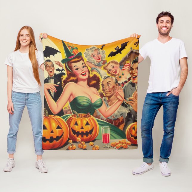 Vintage Halloween Illustration Fleece Blanket (In Situ)