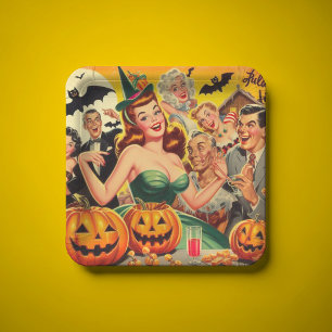 Vintage Halloween Illustration Paper Plate